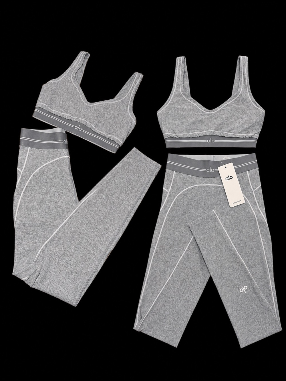 ALO Yoga Grey Seamless Sports Bra and Leggings Set